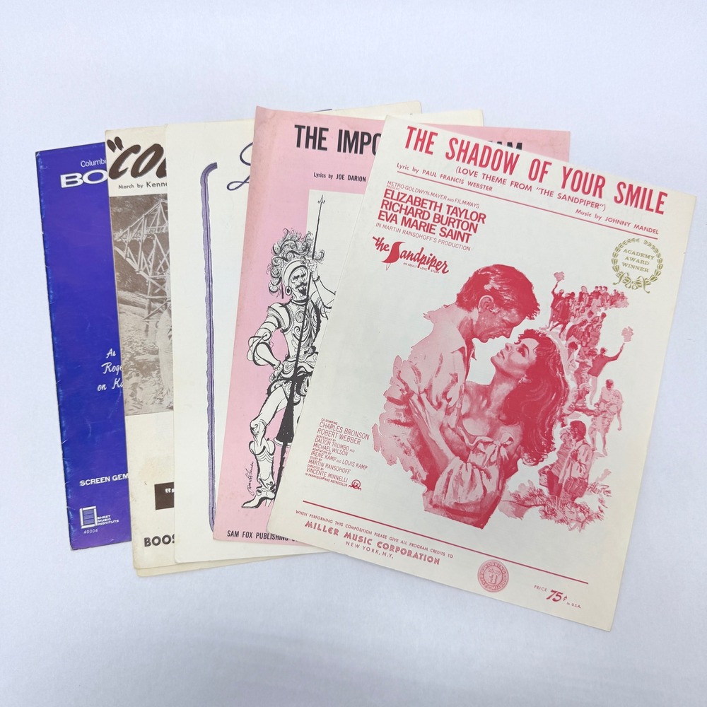 Vintage Sheet Music Lot 1960s Movie Themes Man of La Mancha Born Free Sandpiper